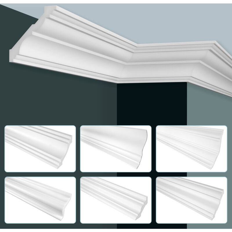 foto del prodotto modanature a stucco grand decor per soffitti moderni, schiuma dura pu bianca 2 m serie p 2 metri 1 modanatura, p834 66x58 mm