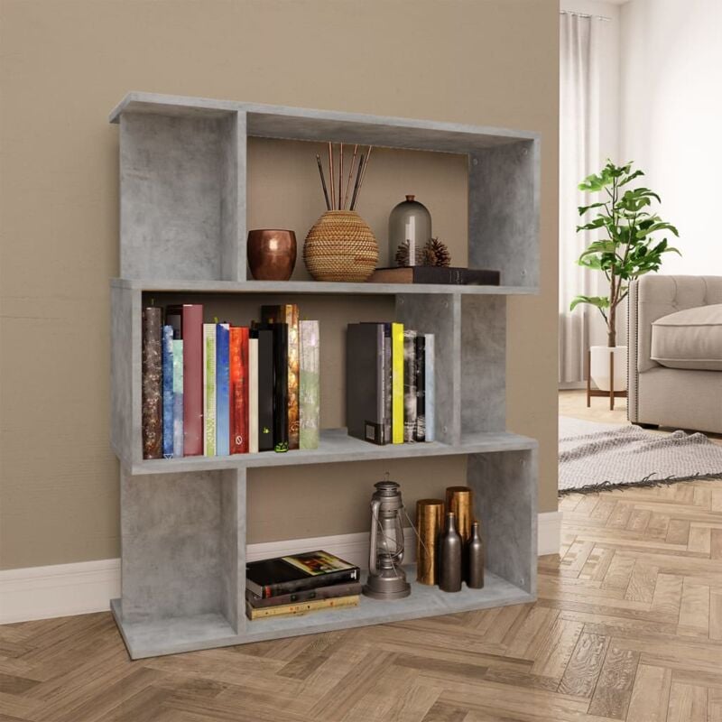 foto del prodotto modern library divider shelf with compartments 80x24x96 cm 3 study office colore cemento