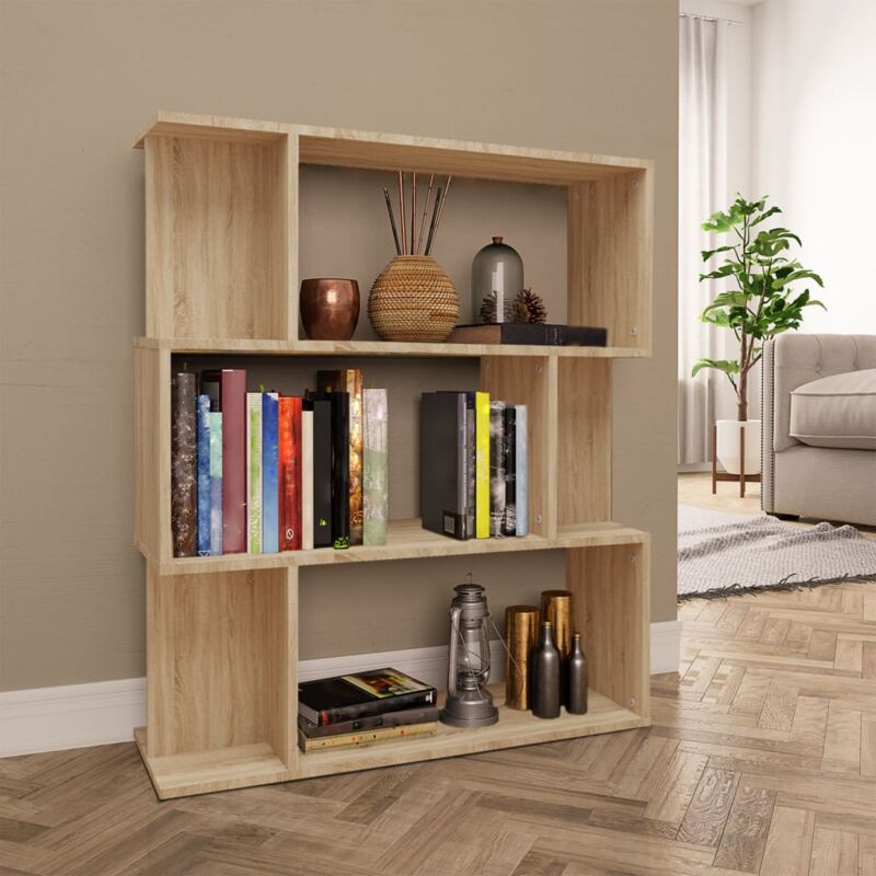 foto del prodotto modern library divider shelf with compartments 80x24x96 cm 3 study office colore rovere