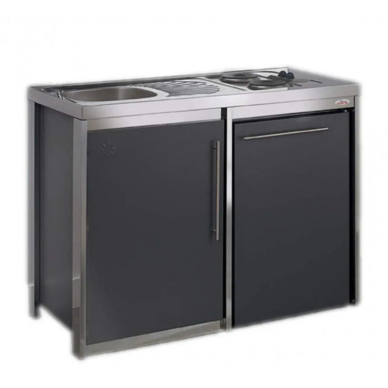 foto del prodotto moderna angolo cottura con piano cottura e frigorifero metalline 120cm, verniciato a polvere color antracite