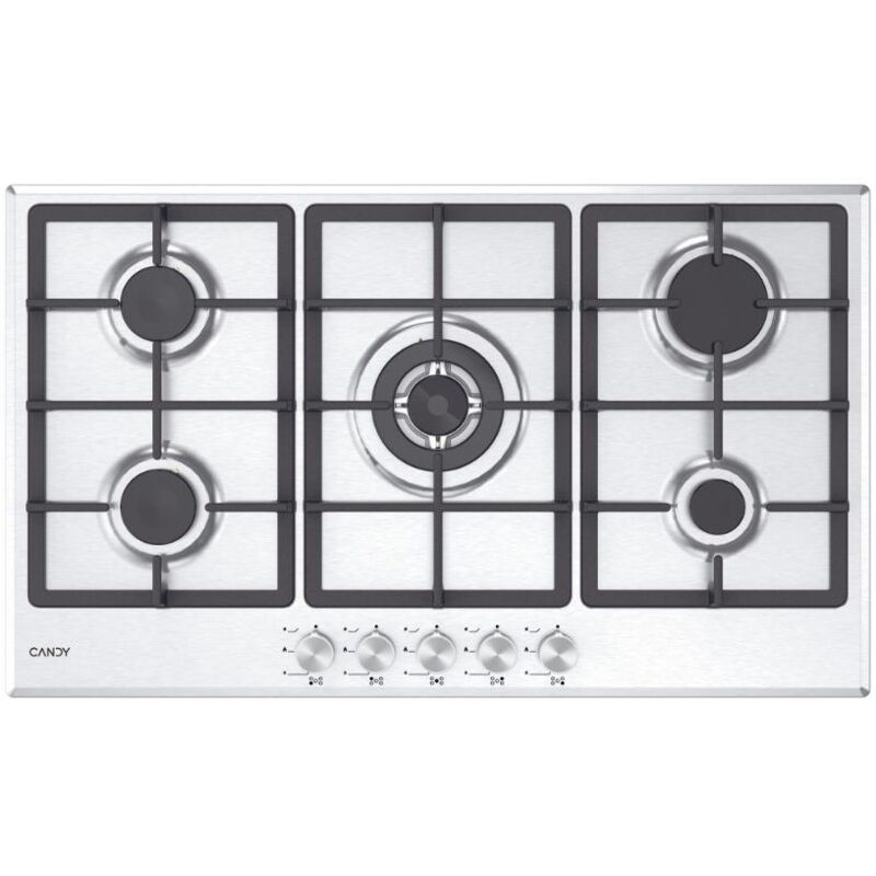 foto del prodotto moderna chg93wx 1 piano cottura acciaio inox da incasso 86 cm gas 5 fornelli candy