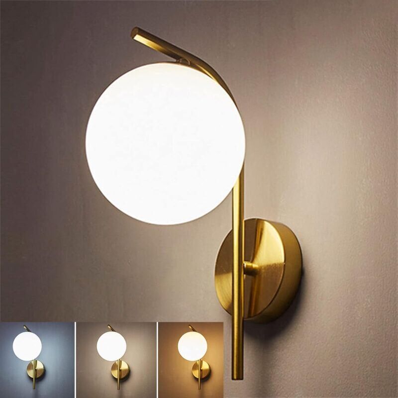 foto del prodotto moderna lampada da parete creativa con paralume sferico in vetro, applique da parete e27 con finitura oro, apparecchio di illuminazione, personalit ,