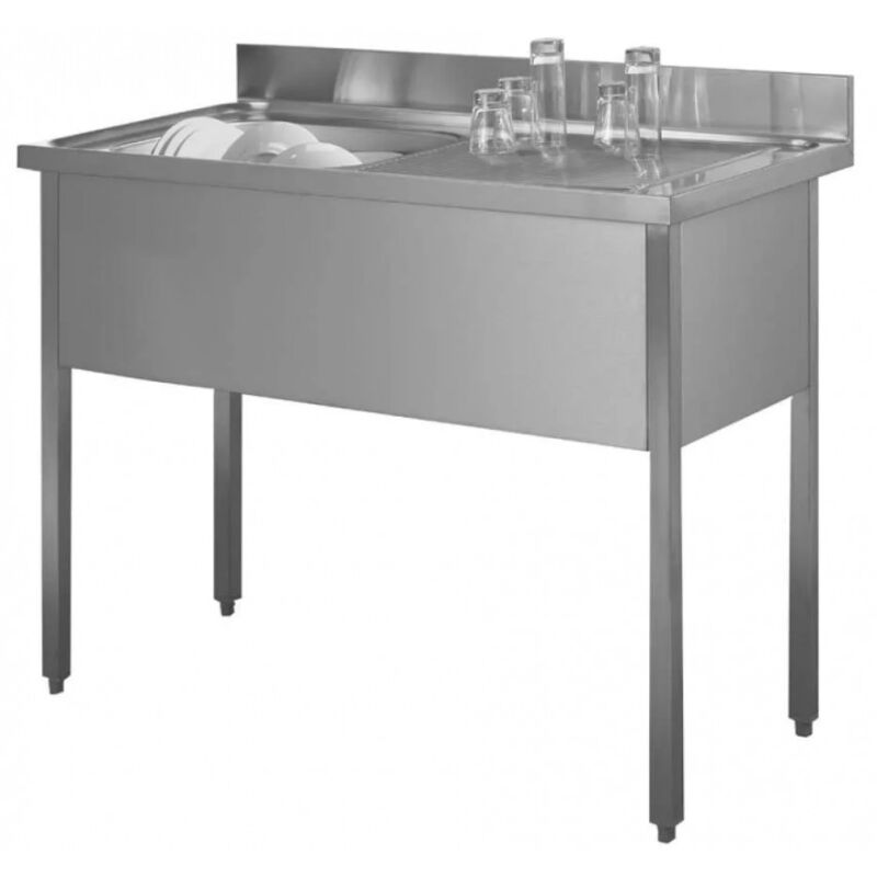 foto del prodotto moderna lavello in acciaio inox 120 x 60, uno scolapiatti a destra con base