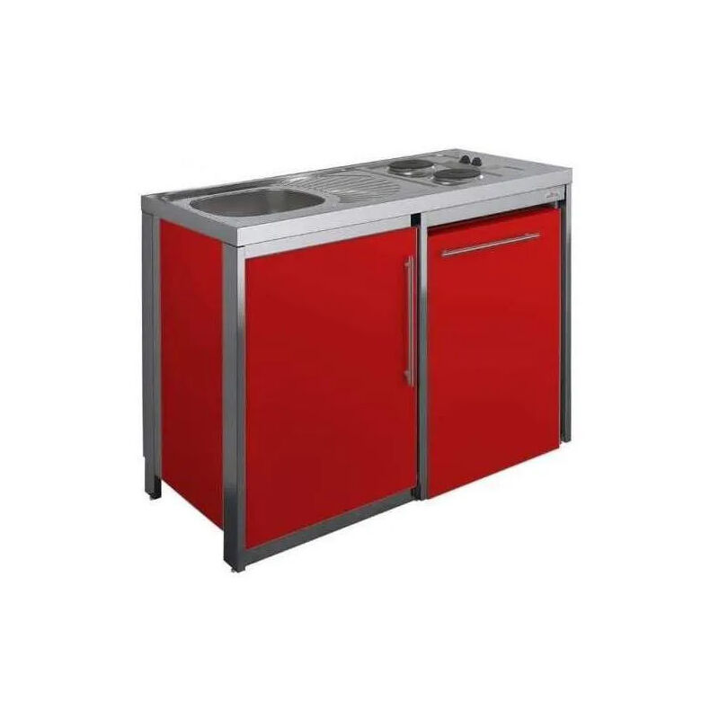 foto del prodotto moderna metalline 120cm angolo cottura con piano cottura e frigorifero, verniciato a polvere carminio