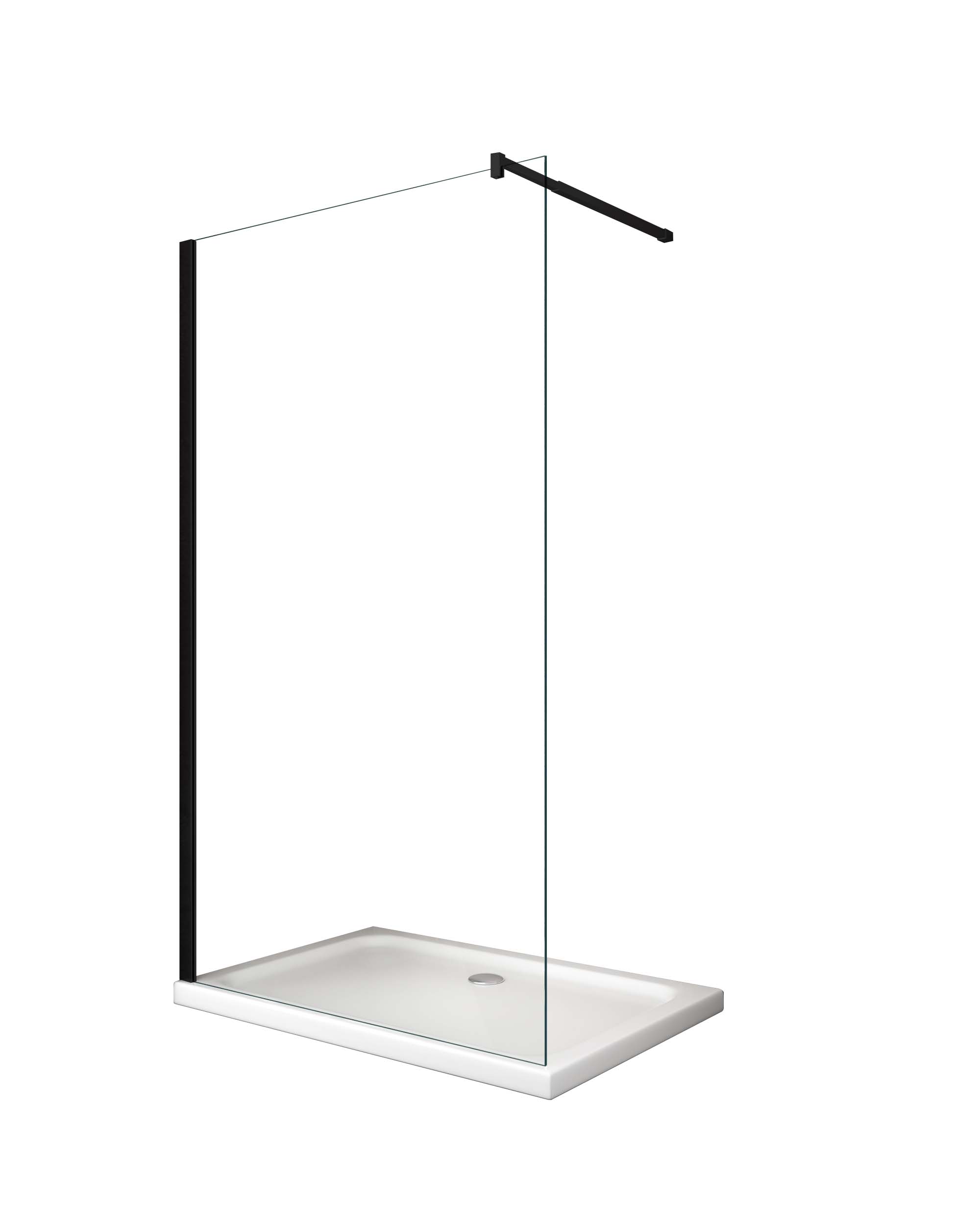 foto del prodotto moderna parete doccia walk-in 8mm con telaio e braccio nero, easy-clean h 200 cm - 68-70