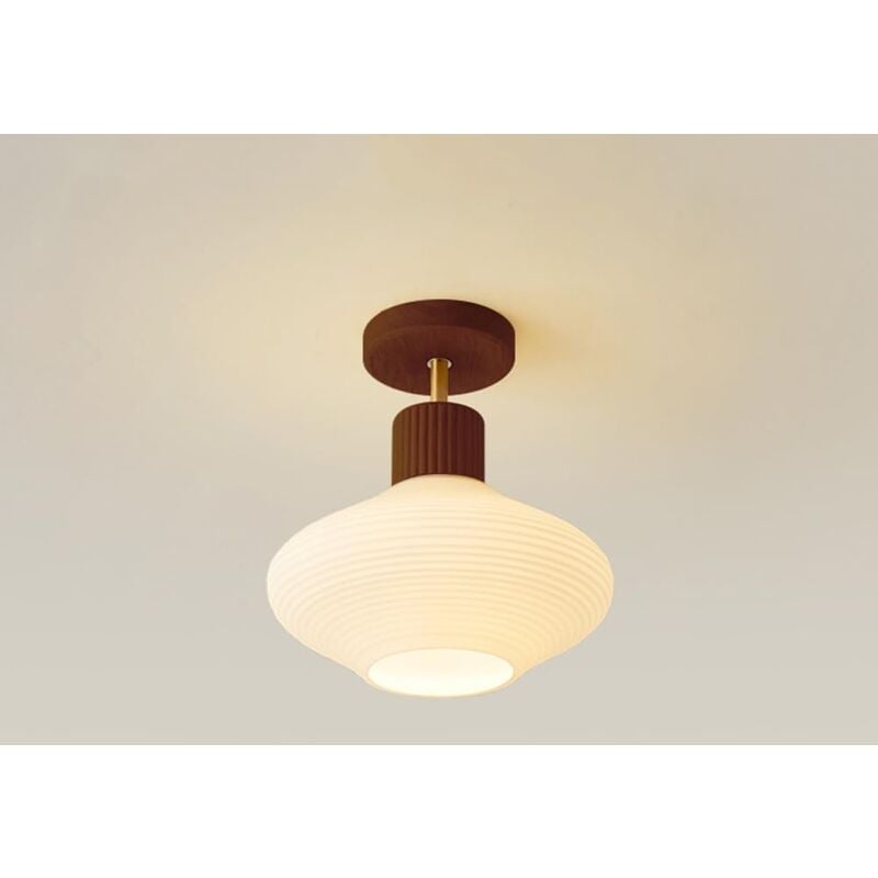 foto del prodotto moderna plafoniera semi incassata, vicina al soffitto con paralume in vetro bianco ondulato e rigato, lampade a sospensione in stile rustico per