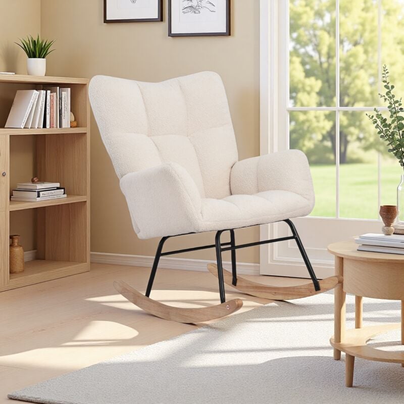 foto del prodotto moderna sedia a dondolo con schienale regolabile, sedia casual per soggiorno, sala lettura, comodo materiale artificiale sherpa