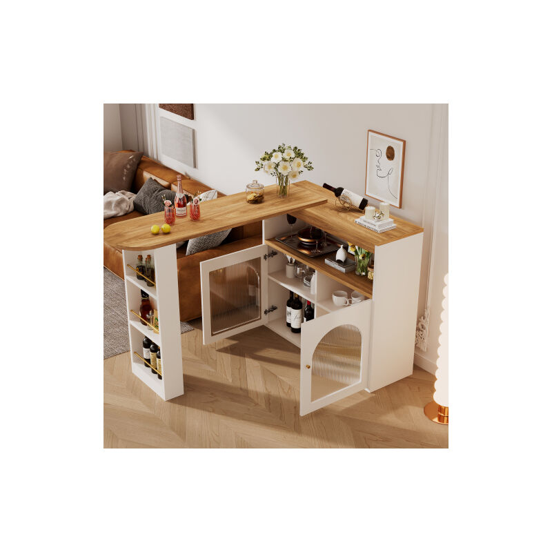 foto del prodotto moderner stehtisch 193x39x105cm, ausziehbarer esstisch mit stauraum, drehbarer bistrotisch mit 1m led lichtleiste, lichtfarbe einstellbar, wei ,