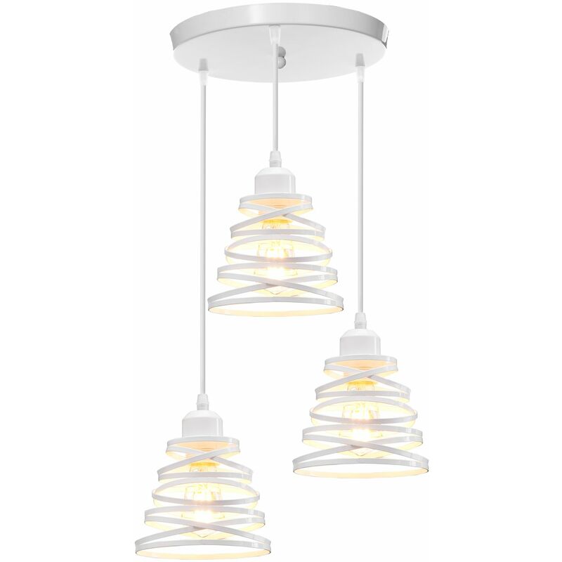 foto del prodotto moderno lampada a sospensione a molla in ferro battuto 3 luci per soggiorno camera da letto illuminazione decorareativa interna lampadario bianco