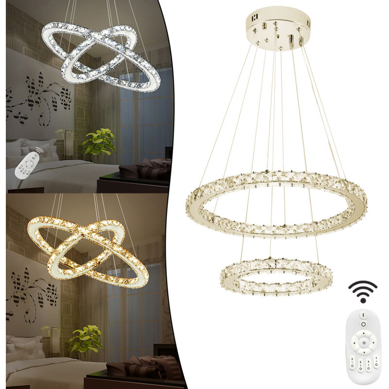 foto del prodotto moderno led lampadario di cristallo a 2 anelli, lampadario creativo, lampada da appendere per camera da letto, soggiorno, sala da pranzo, 48w,