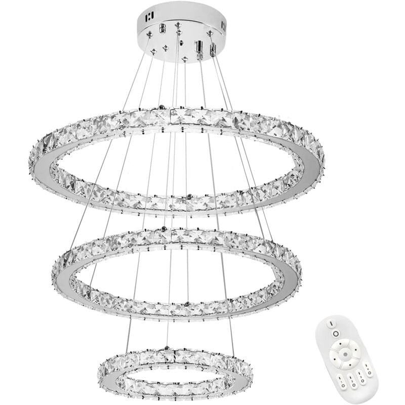 foto del prodotto moderno led lampadario di cristallo a 3 anelli, lampadario creativo, lampada da appendere per camera da letto, soggiorno, sala da pranzo, 72w,