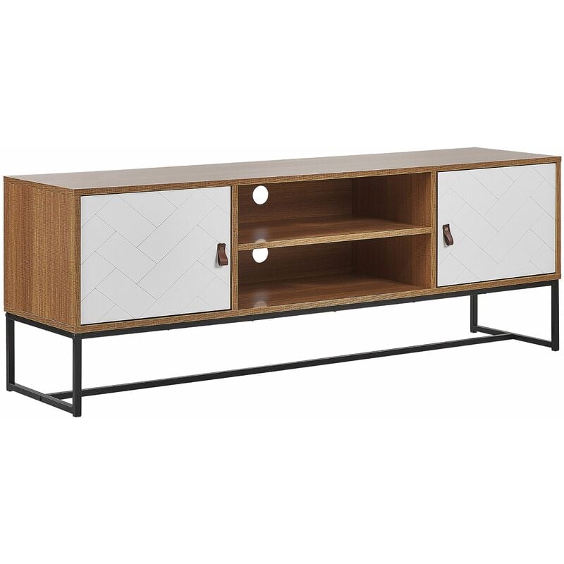 foto del prodotto moderno mobile porta tv mdf colore legno chiaro bianco con 2 ante nueva