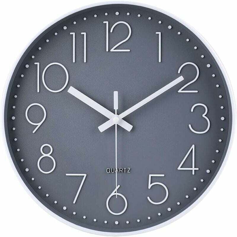 foto del prodotto moderno orologio da parete silenzioso, ideale per camera da letto, cucina e soggiorno, grigio, 30 cm.