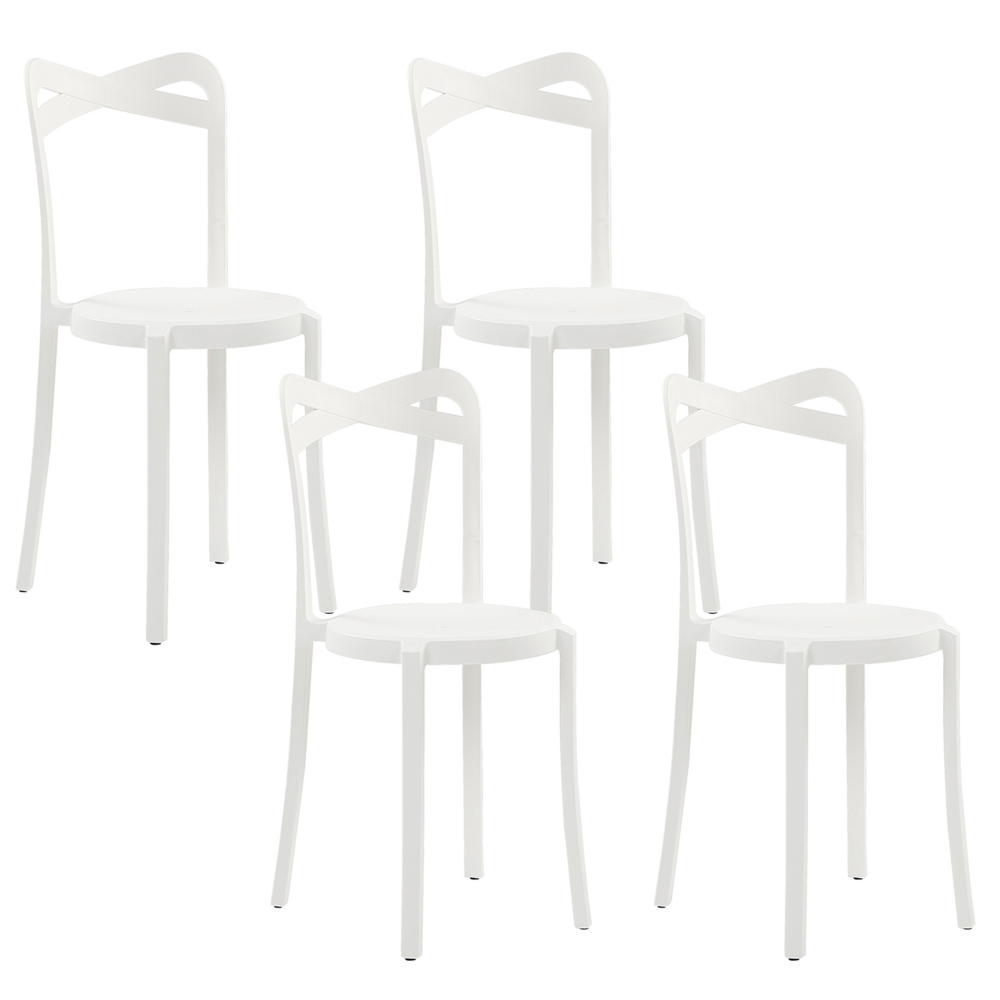 foto del prodotto moderno set di 4 sedie da pranzo per giardino in plastica bianco