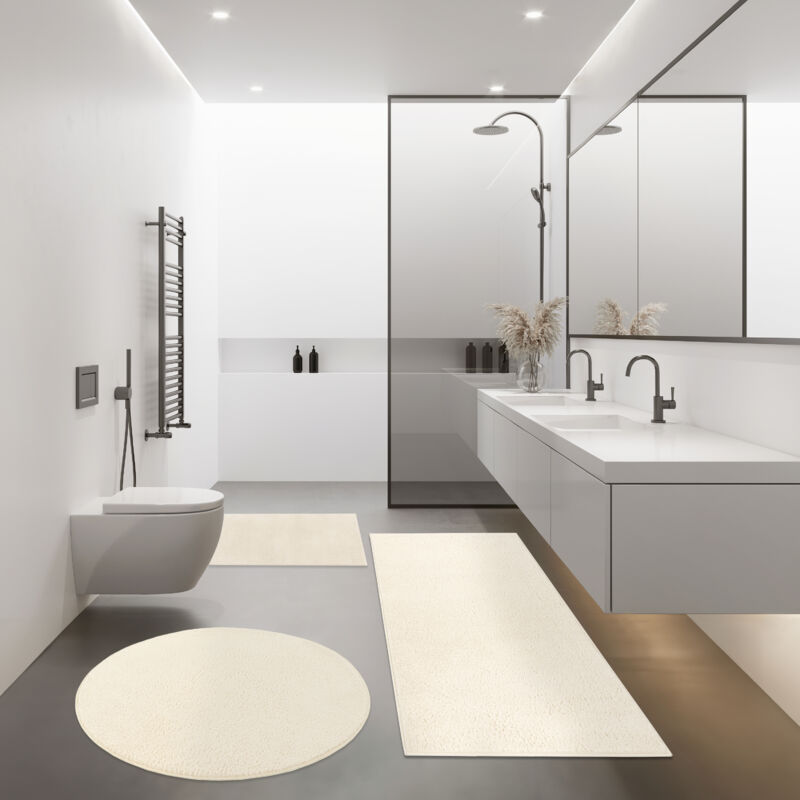foto del prodotto moderno tappetino bagno tappeto bagno shaggy morbido soffice tinta unita crema 40x55 cm paco home