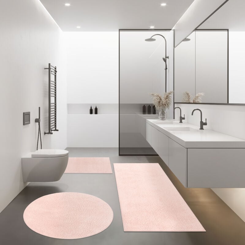 foto del prodotto moderno tappetino bagno tappeto bagno shaggy morbido soffice tinta unita fucsia 60x100 cm paco home