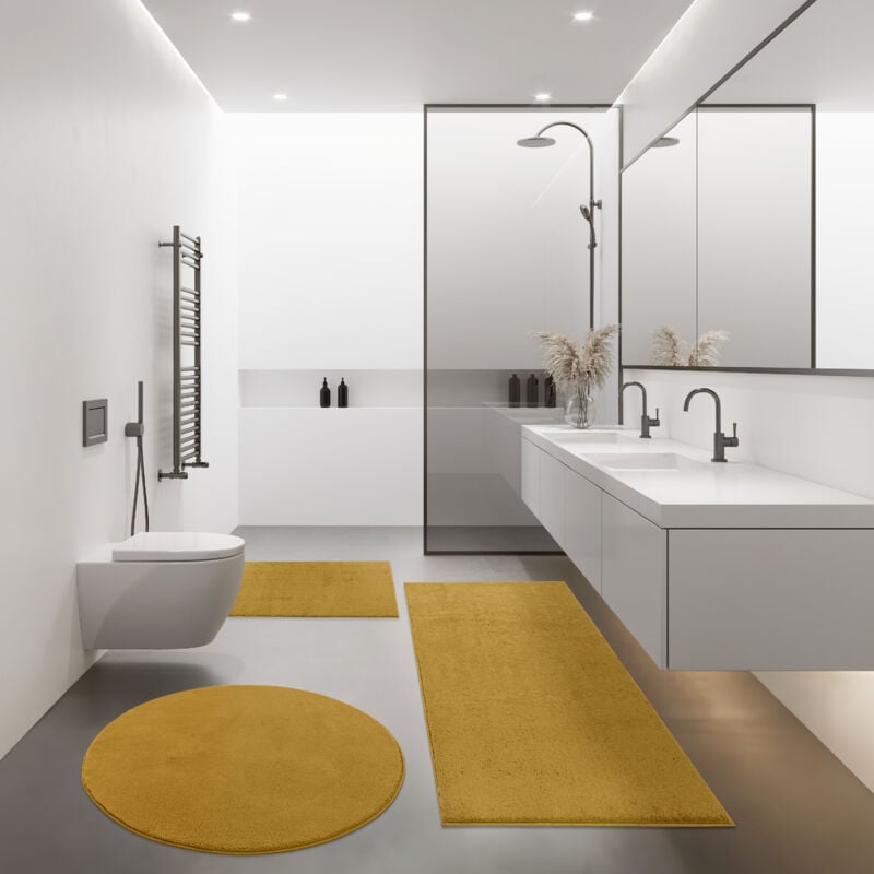 foto del prodotto moderno tappetino bagno tappeto bagno shaggy morbido soffice tinta unita giallo 40x55 cm paco home