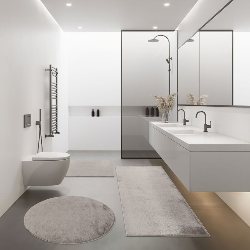 foto del prodotto moderno tappetino bagno tappeto bagno shaggy morbido soffice tinta unita grigio 60x100 cm paco home
