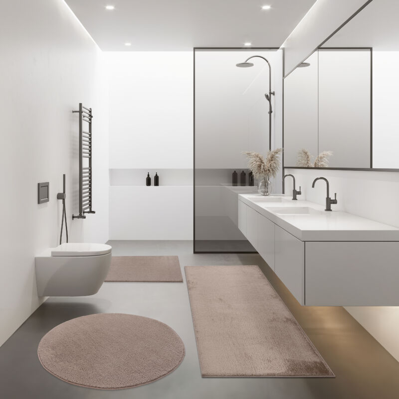 foto del prodotto moderno tappetino bagno tappeto bagno shaggy morbido soffice tinta unita marrone 40x55 cm paco home
