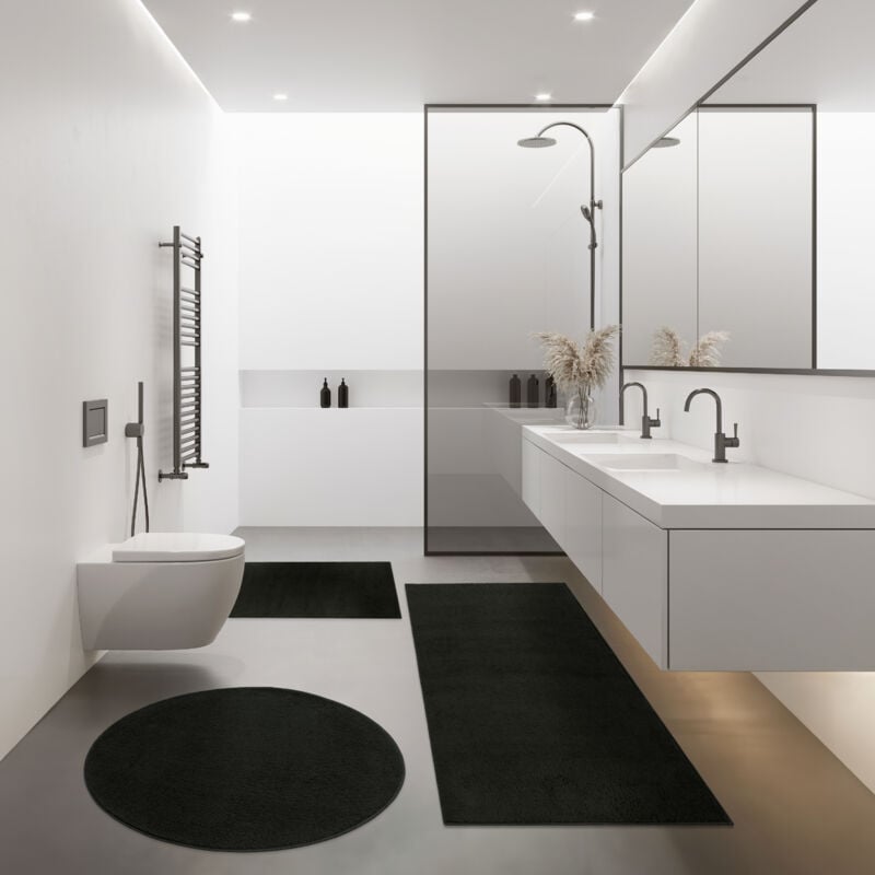 foto del prodotto moderno tappetino da bagno tappeto bagno shaggy morbido soffice tinta unita nero 40x55 cm paco home