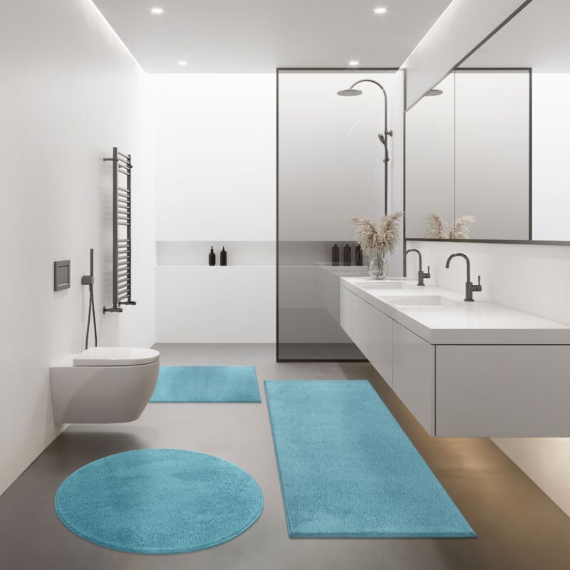 foto del prodotto moderno tappeto bagno tappeto bagno shaggy morbido soffice tinta unita turchese 40x55 cm paco home