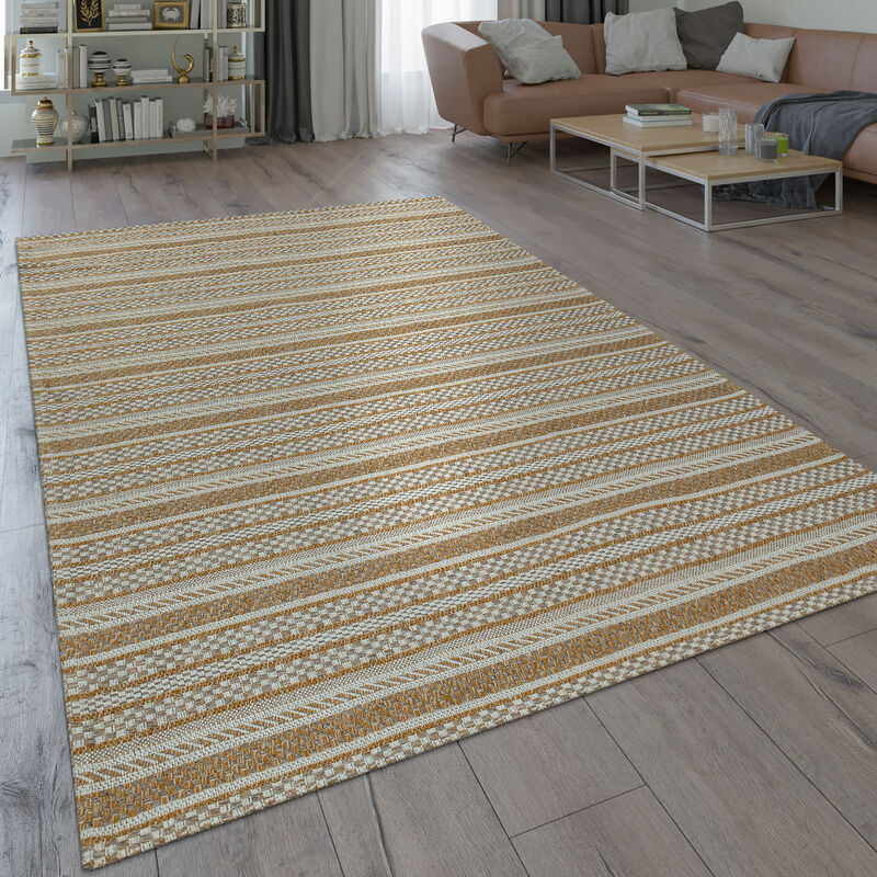 foto del prodotto moderno tappeto dal tessuto piatto con design orientale rustico a righe dal motivo intessuto in beige 120x160 cm paco home