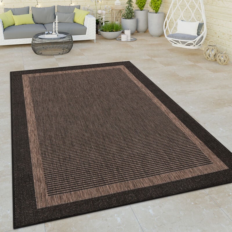 foto del prodotto moderno tappeto per interni ed esterni dal tessuto piatto con bordature e motivo orientale, antracite 80x150 cm paco home