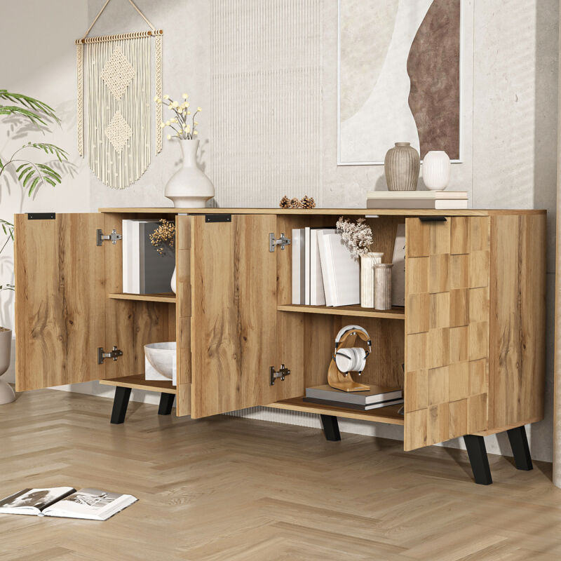 foto del prodotto modfu buffet design moderno 160,5 x 35,5 x 78 cm con 4 porte e 2 ripiani per la conservazione, naturale