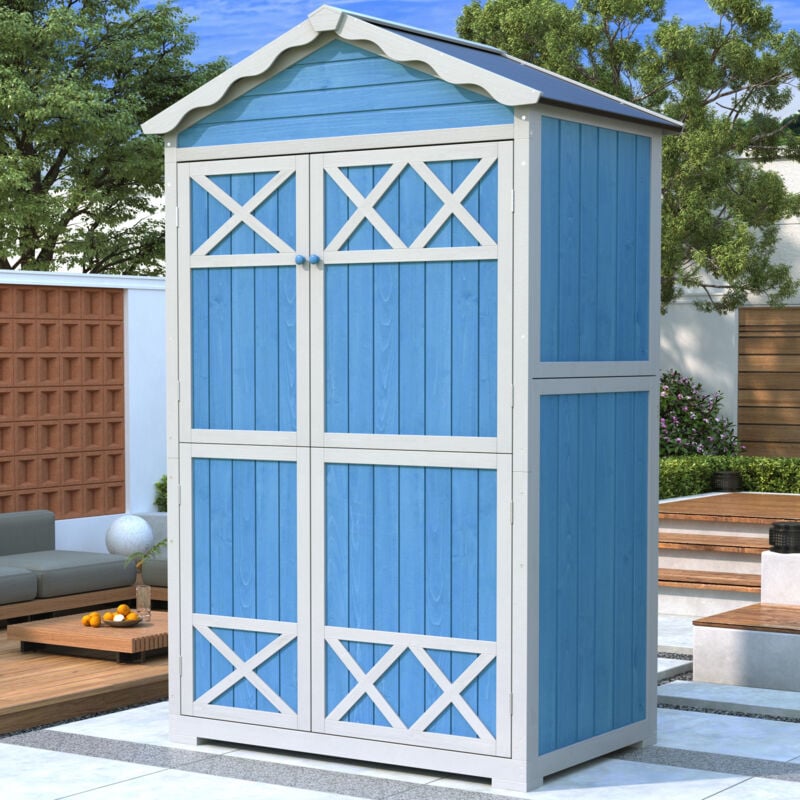 foto del prodotto modfu capannone porta attrezzi 103,8x55,5x179cm a 2 ante, mobiletto porta attrezzi, adatto per giardino patio, blu