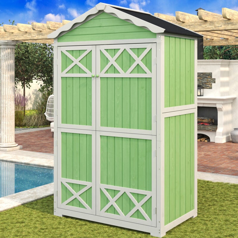 foto del prodotto modfu capannone porta attrezzi 103,8x55,5x179cm a 2 ante, mobiletto porta attrezzi, adatto per giardino patio, verde