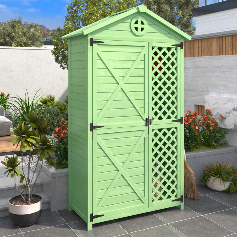 foto del prodotto modfu capannone porta attrezzi 90x56,5x175,3cm con 2 ante, mobiletto porta attrezzi, adatto per giardino patio, verde