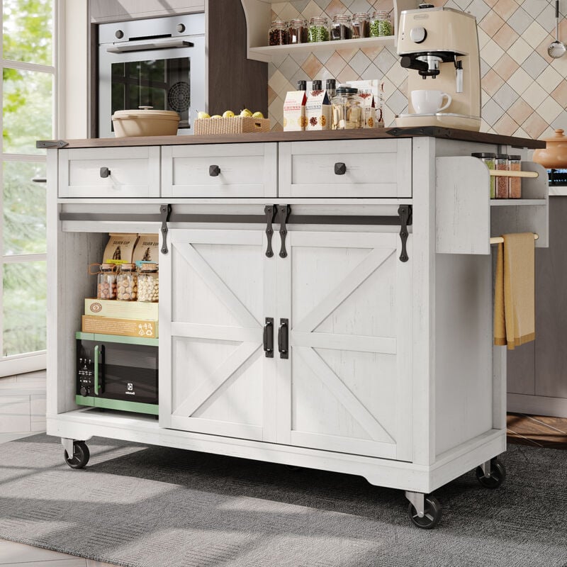 foto del prodotto modfu carrelli da cucina 140x45x94cm con tavolo pieghevolecassetti , credenza, mobile da cucina, carrello da pranzo, mdf, beige, 3 cassetti 2 ante