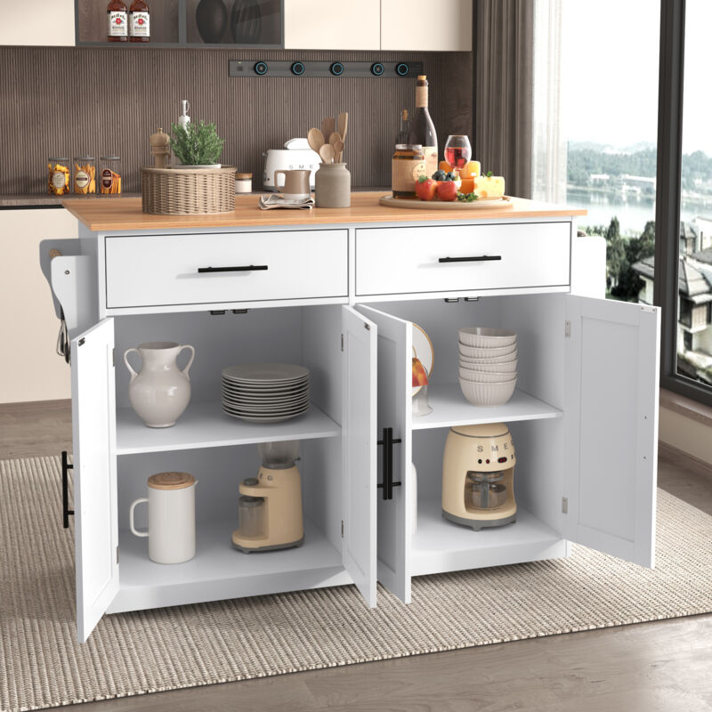foto del prodotto modfu carrello da cucina 120x46 70 x91cm credenza con piano pieghevole e 2 cassetti, mobiletto portaoggetti con 4 ante con ruote, mdf,