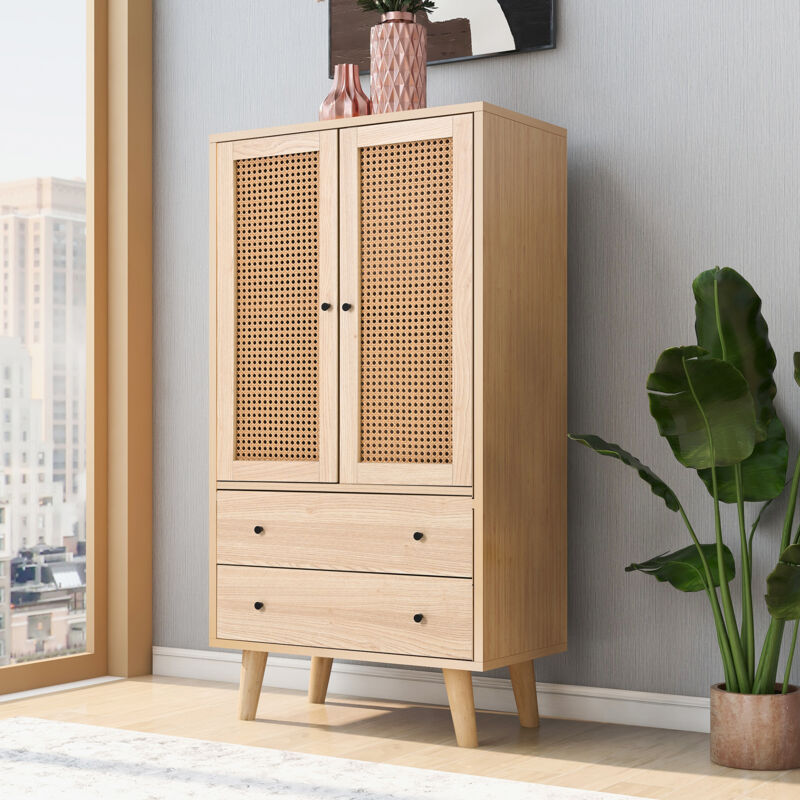 foto del prodotto modfu cassettiere 60x40x120 cm con 2 cassetti e 2 ante, credenza, mobile contenitore in truciolare, colore rovere