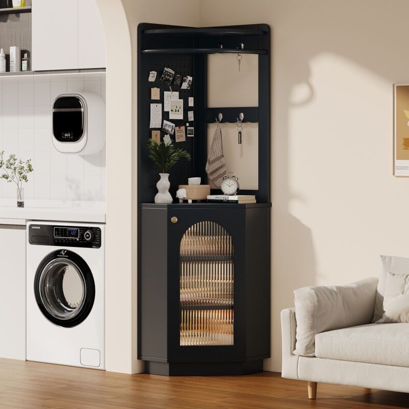 foto del prodotto modfu colonna da bagno 45x45x166,6cm mobile bagno con 1 anta e ripiano regolabile, mdf, nero
