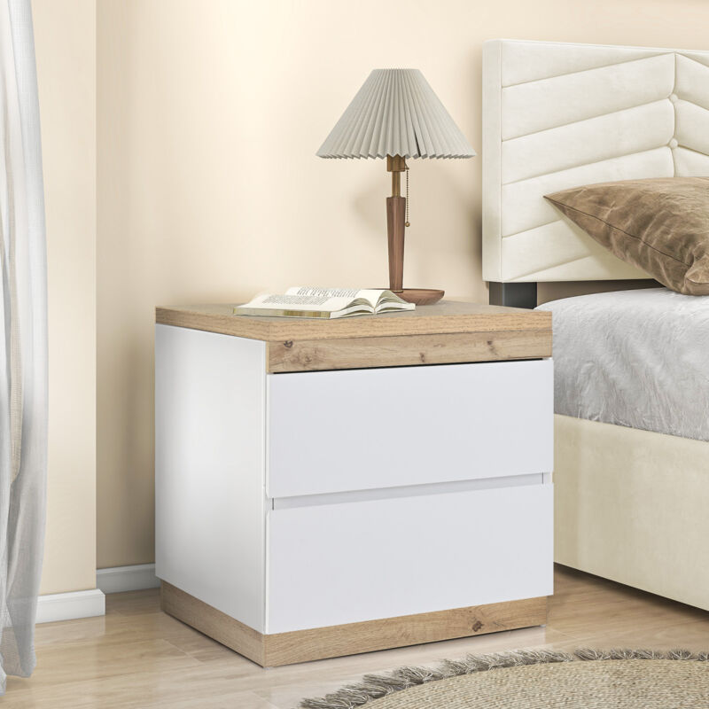 foto del prodotto modfu comodin 70,5x54x18cm con 2 cassetti, cassettiera, per camera da letto, truciolare, bianco rovere