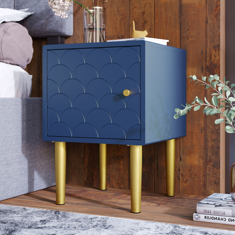foto del prodotto modfu comodino camera da letto 35x35x50cm con 1 ante, salotto tavolino, sideboard, pannello truciolare, blu navy, 1 pezzo