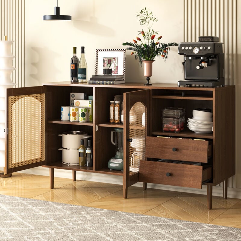 foto del prodotto modfu credenza, buffet e madie 130x75,5x40cm con 2 cassetti 3 ante, cassettiera, mobile da cucina con ripiani regolabili, per sala da