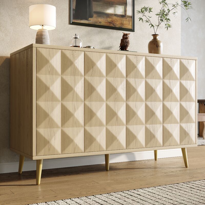 foto del prodotto modfu credenza e buffet 120x35x78cm con 4 ante, mobile da cucina, ripiani regolabili, mdf, naturale