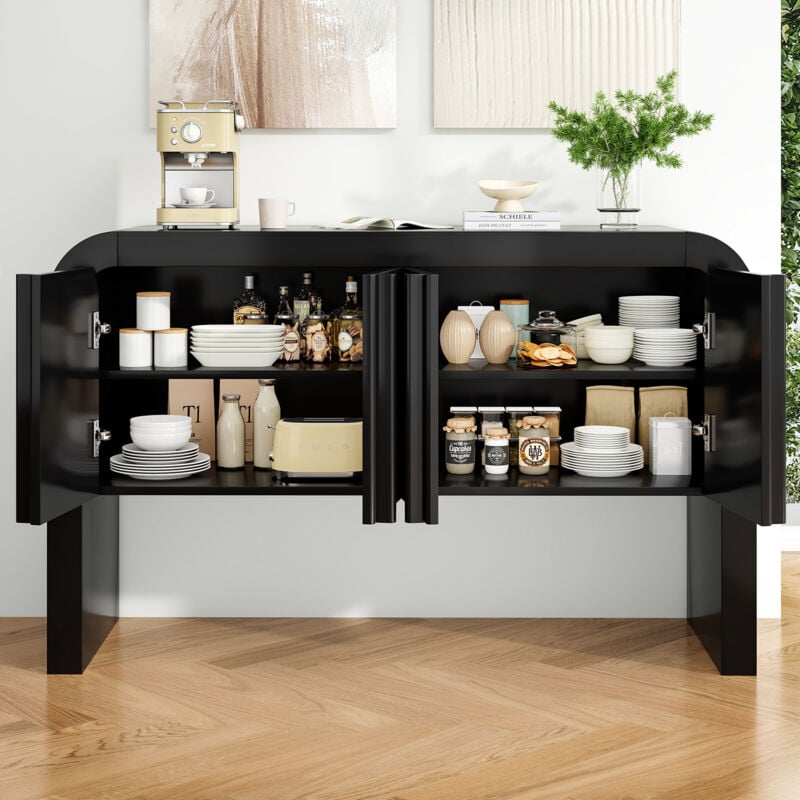 foto del prodotto modfu credenze buffet madie 120x39,8x75cm con 4 ante, mobile da cucina, angoli arrotondati, mdf, nero