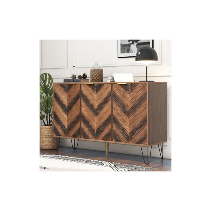 foto del prodotto modfu credenze e buffet 120x38x76,5cm con 3 ante, mobile contenitore, design venature del legno, sala da pranzo soggiorno camera da letto,