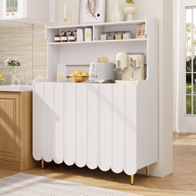 foto del prodotto modfu credenze e buffet 120x40x151cm, mobile con 2 ante, ripiani aperti, cucina sala da pranzo, mdf, bianco