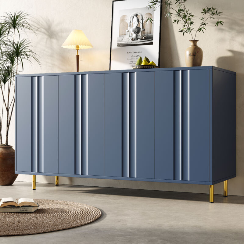 foto del prodotto modfu credenze e buffet 140x40x85,9cm con 4 ante, mobile cucina, mobiletto d ingresso, gambe in metallo, sala da pranzo soggiorno, mdf, blu scuro