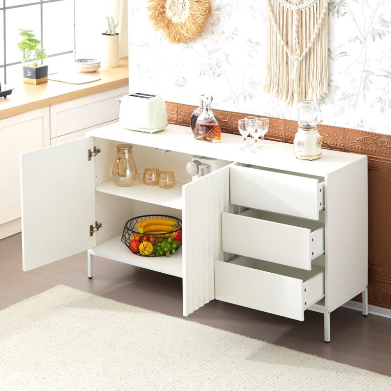 foto del prodotto modfu credenze e buffet, cassettiera con 2 ante e 3 cassetti, cucina sala da pranzo corridoio, mdf bianco, 150x40x79cm