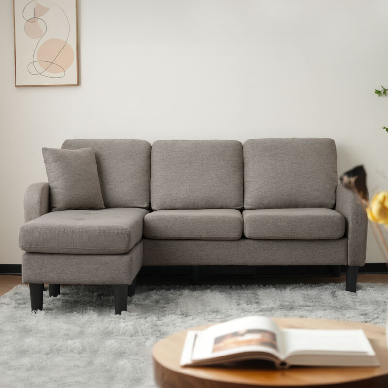 foto del prodotto modfu divani angolari 166x118x77cm con tasche laterali, 3 posti, gambe in plastica, moderno, lino, grigio scuro anticato