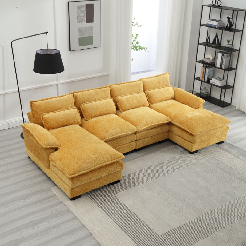 foto del prodotto modfu divani angolari 261x134x82cm con 4 cuscini lombari, 4 posti, a u, per soggiorno ufficio, giallo