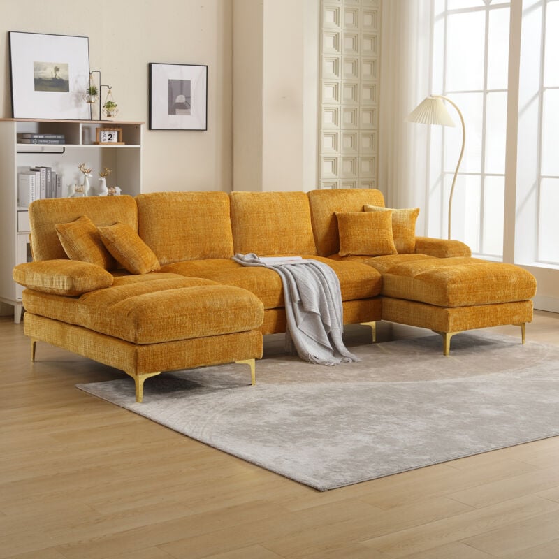 foto del prodotto modfu divani angolari 272x136x88cm con 4 cuscini grandi 2 cuscini piccoli, 4 posti, a forma di u, adatti per soggiorno camera da letto ufficio,