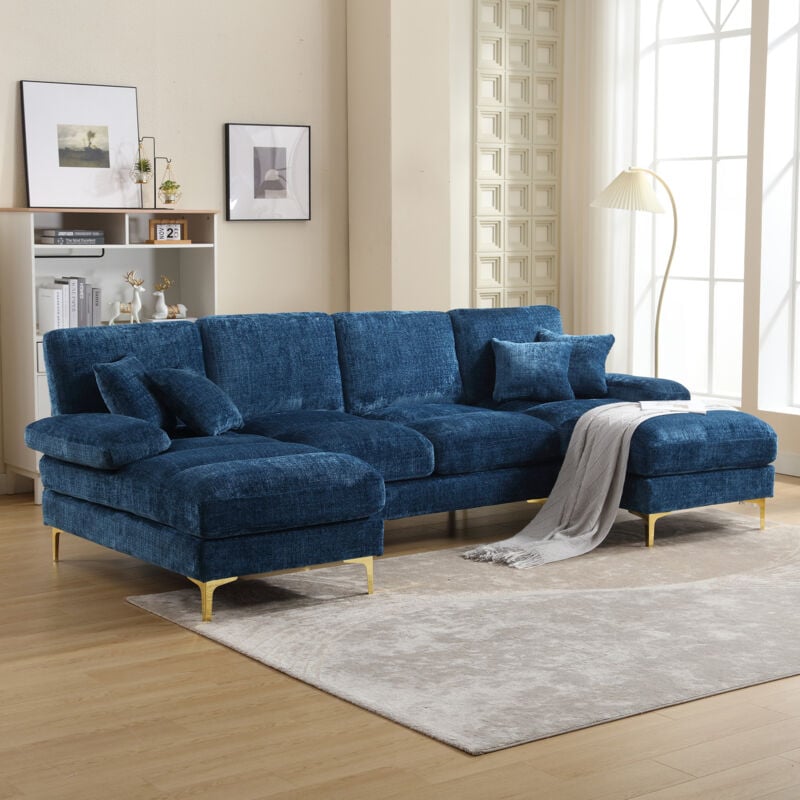 foto del prodotto modfu divani angolari 272x136x88cm con 4 cuscini grandi 2 cuscini piccoli, 4 posti, a forma di u, adatti per soggiorno camera da letto ufficio,