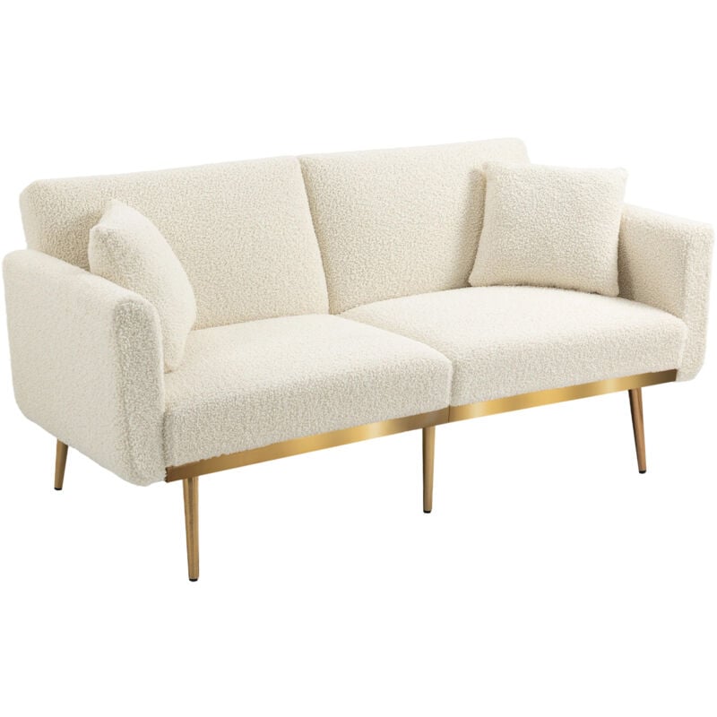 foto del prodotto modfu divani dritti 161,97x79,98x77,97 cm divano 2 posti con piccoli cuscini, divano letto, schienale regolabile, gambe in metallo, tessuto teddy,