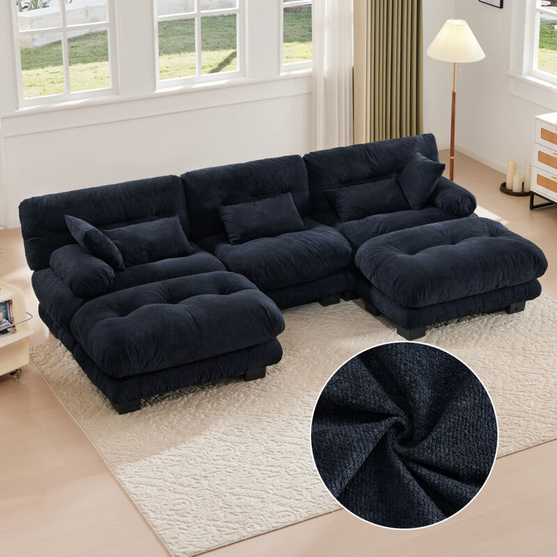 foto del prodotto modfu divani modulare angolare 5 posti in velluto, extra grande, imbottitura in memory foam, design ergonomico, braccioli comodi, struttura